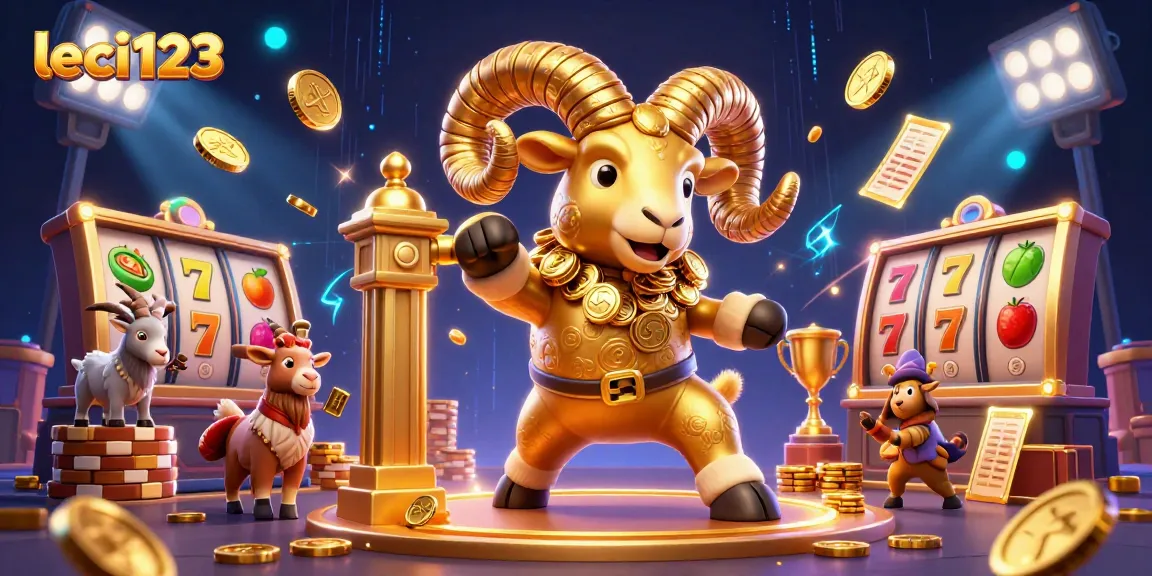 Experience thrilling slot gameplay with leci123's golden ram charging through a vibrant 3D casino.