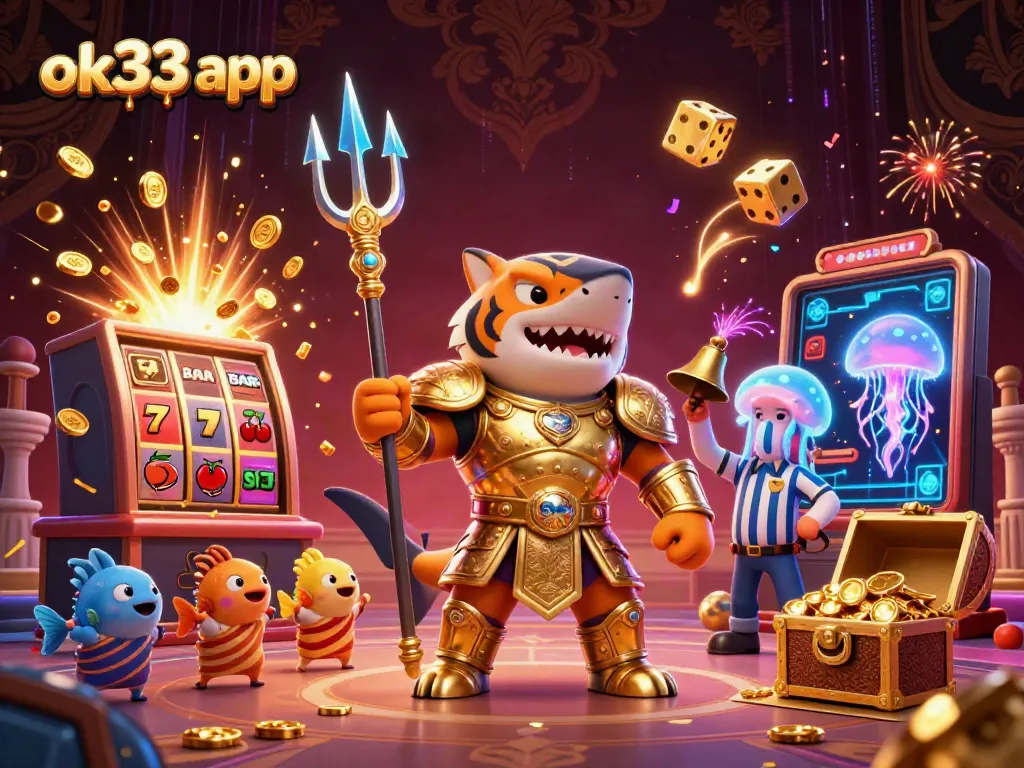 Engage with the thrilling ok33 app adventure, featuring a tiger shark and a jackpot explosion of coins.