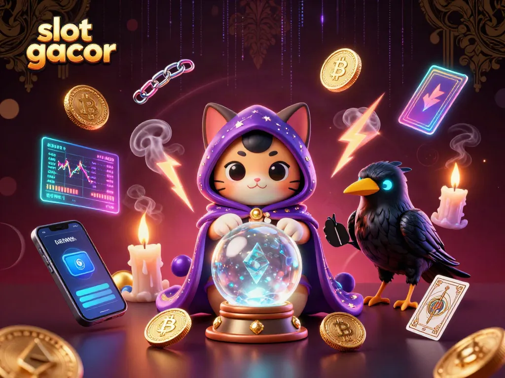 Menangkan jackpot di slot gacor dengan ilustrasi 3D kucing mistis dan elemen kasino menarik lainnya.