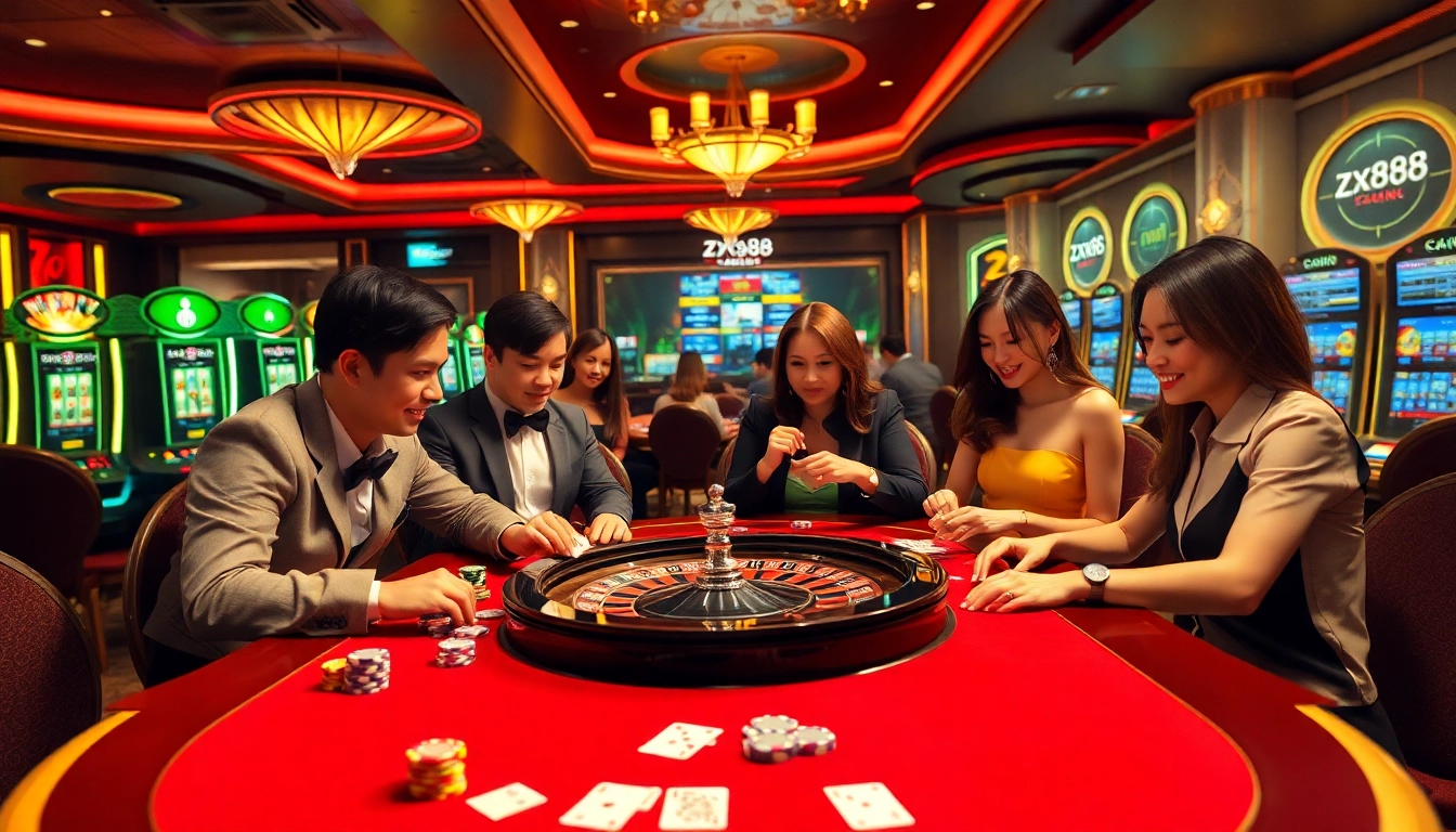 Experience excitement at nhà cái zx88 with players engaged in a thrilling casino atmosphere.