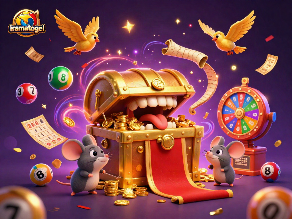 Memenangkan iramatogel dengan pemandangan penuh semangat yang menampilkan bola lotere berwarna-warni dan keranjang harta karun yang menggiurkan.
