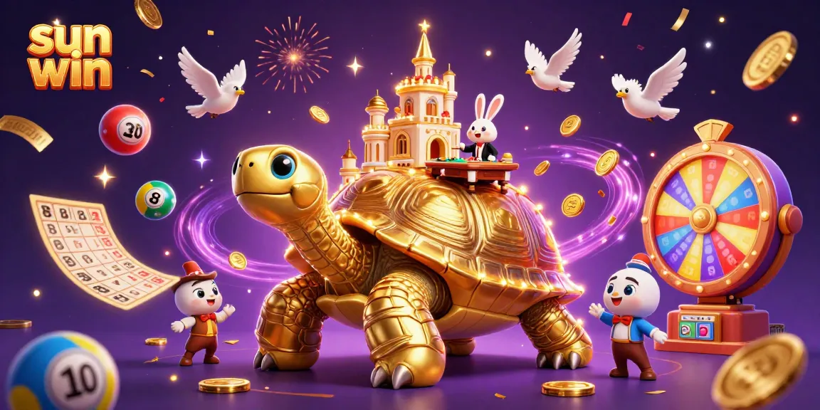 Experience excitement with sun win featuring a golden tortoise casino scene full of dynamic gaming elements.