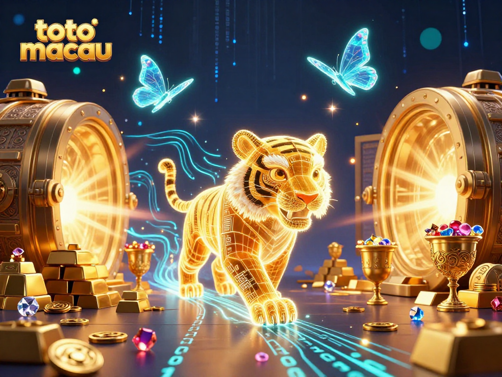 Experience the thrill of toto macau with a vibrant casino illustration featuring a golden tiger and treasures.