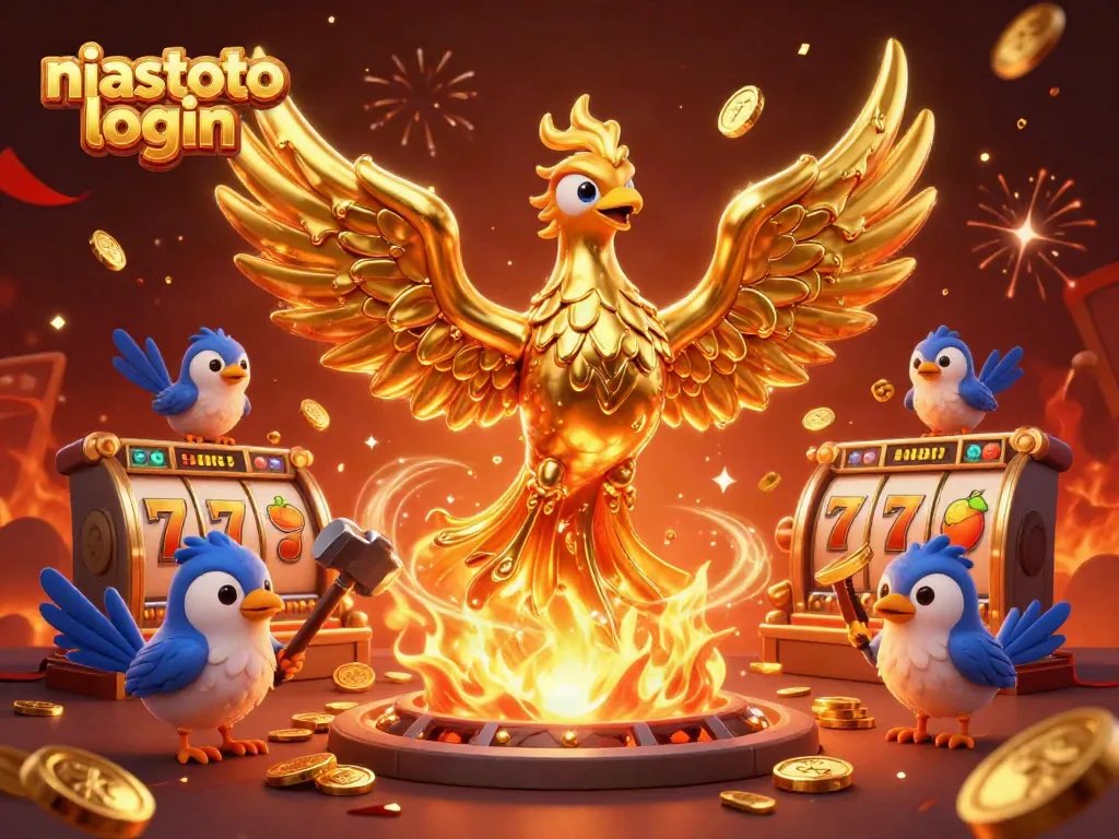 Visualisasi permainan yang menarik dengan niastoto login dan simbol slot di tengah keceriaan.
