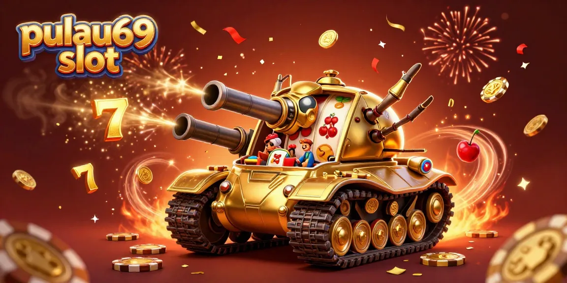 Spin the pulau69 slot reels in a vibrant casino scene with golden beetles and fireworks.