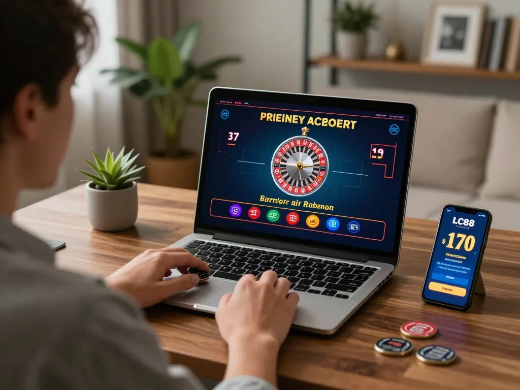 Player immersed in a live dealer game at LC88, showcasing online casino excitement.