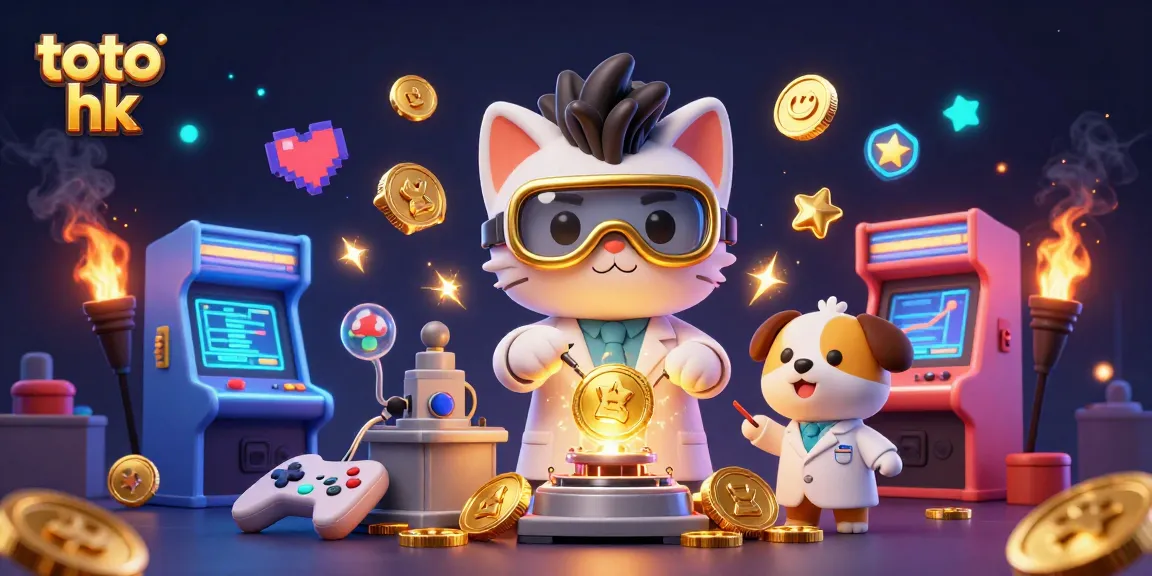 Mainkan toto hk dengan karakter ilmuwan kucing dan anjing pembantu di kasino yang penuh dengan koin emas dan elemen permainan yang menarik.
