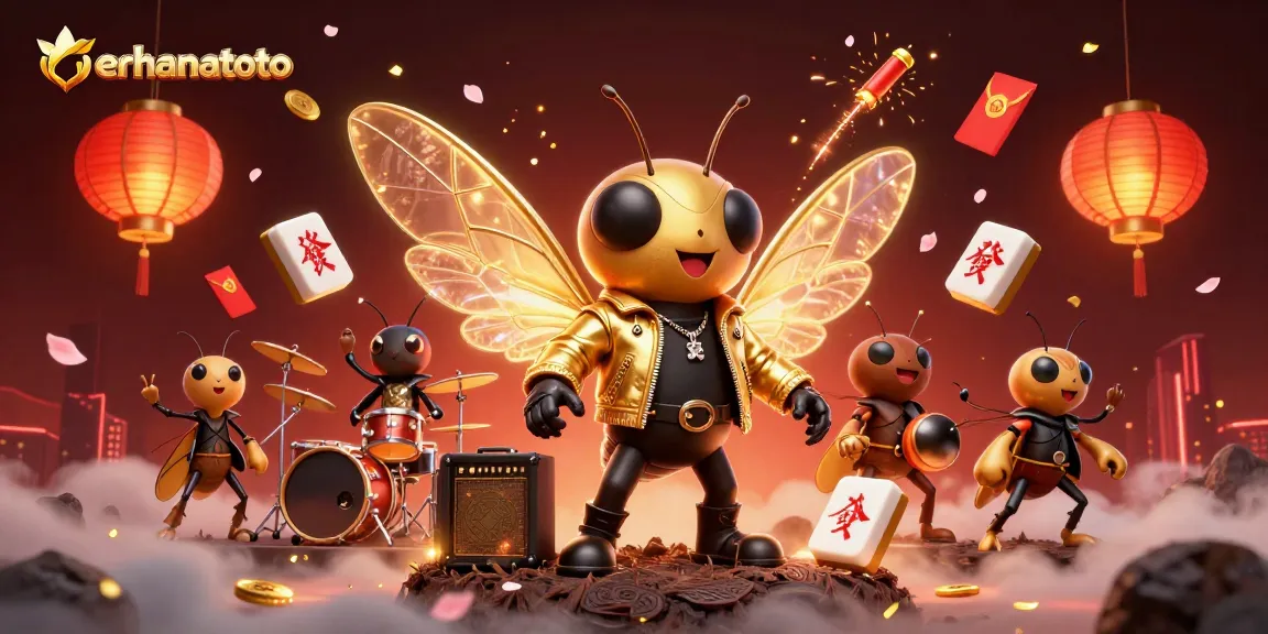 Melihat gerhanatoto dengan cicada rock star yang muncul, dikelilingi elemen keberuntungan kasino.