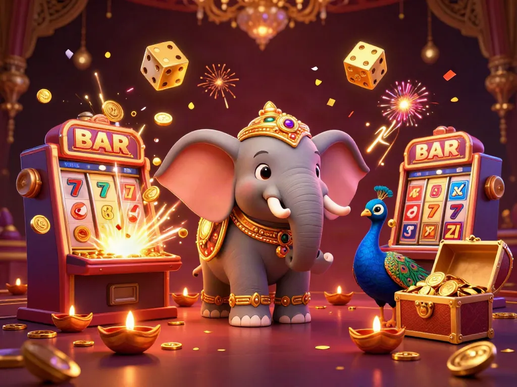 Engage in exciting casino action with EE88, featuring vibrant elephants, peacocks, and dynamic winnings.