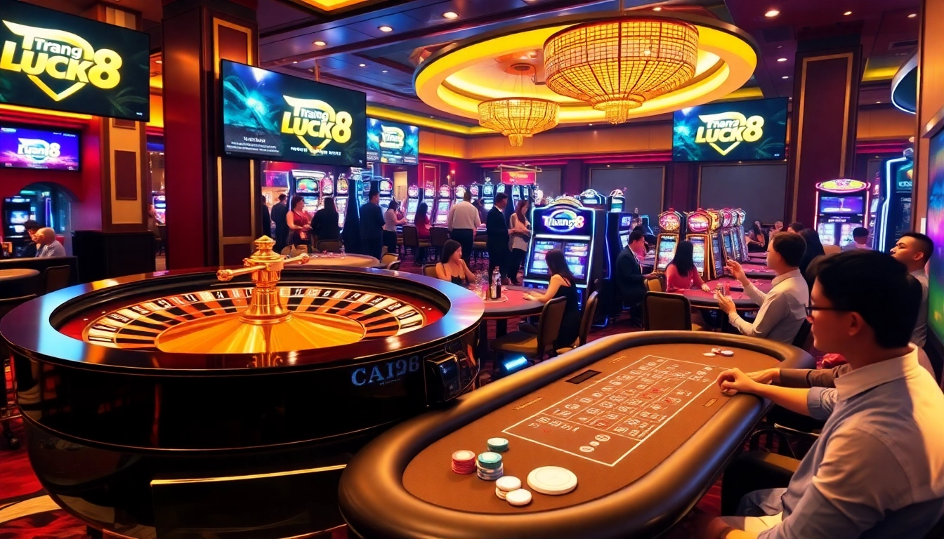 Engaging players betting at a vibrant online casino with elements of trang luck8 for a thrilling atmosphere.