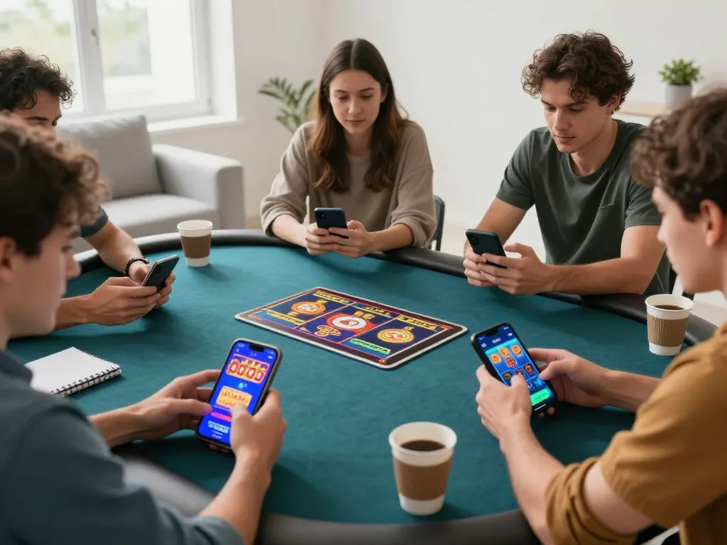 Engaged players using their smartphones on BERLIAN889 for online casino gaming.