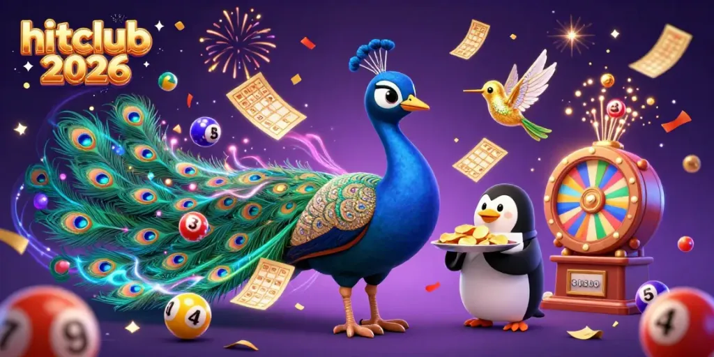 Experience the excitement of hitclub 2026 with vibrant lottery elements and captivating characters in a casino-themed illustration.