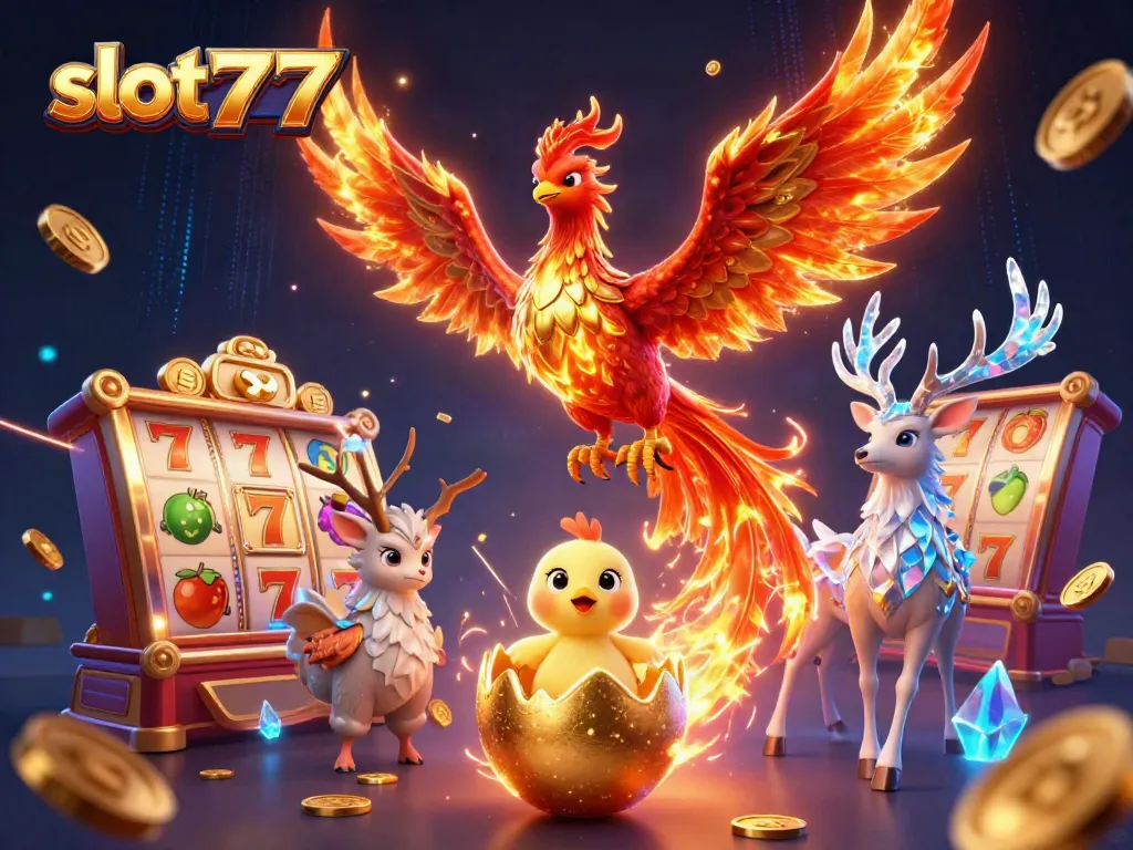 Meraih kemenangan dengan slot777 yang memikat, simbol keberuntungan muncul dari mesin slot yang berputar.