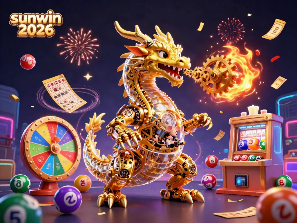 Engage in exciting casino adventures with sunwin 2026, featuring a golden dragon and vibrant game elements.