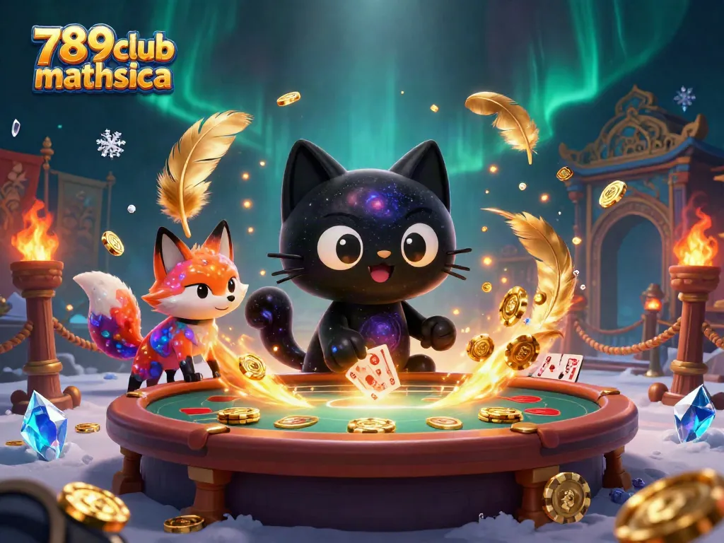 Engage in the thrilling universe of 789club mathsica, showcasing a cosmic casino theme with a black hole cat and vibrant colors.