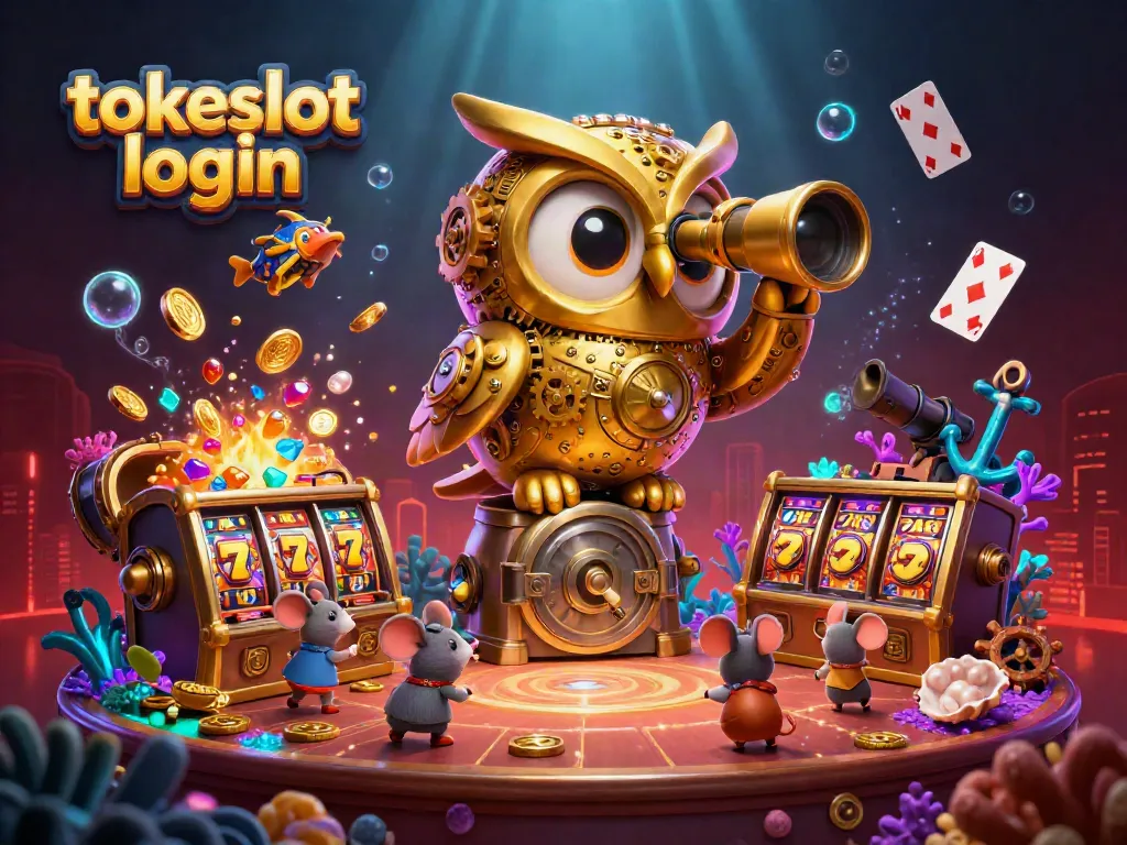 Engage with the exciting tokeslot login experience, featuring a vibrant animated casino scene with captivating slot machines.