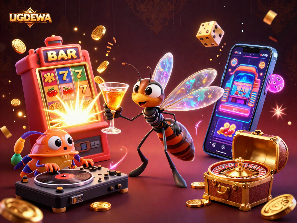 Experience thrilling gaming action with UGDEWA in vibrant 3D casino scene bursting with life.