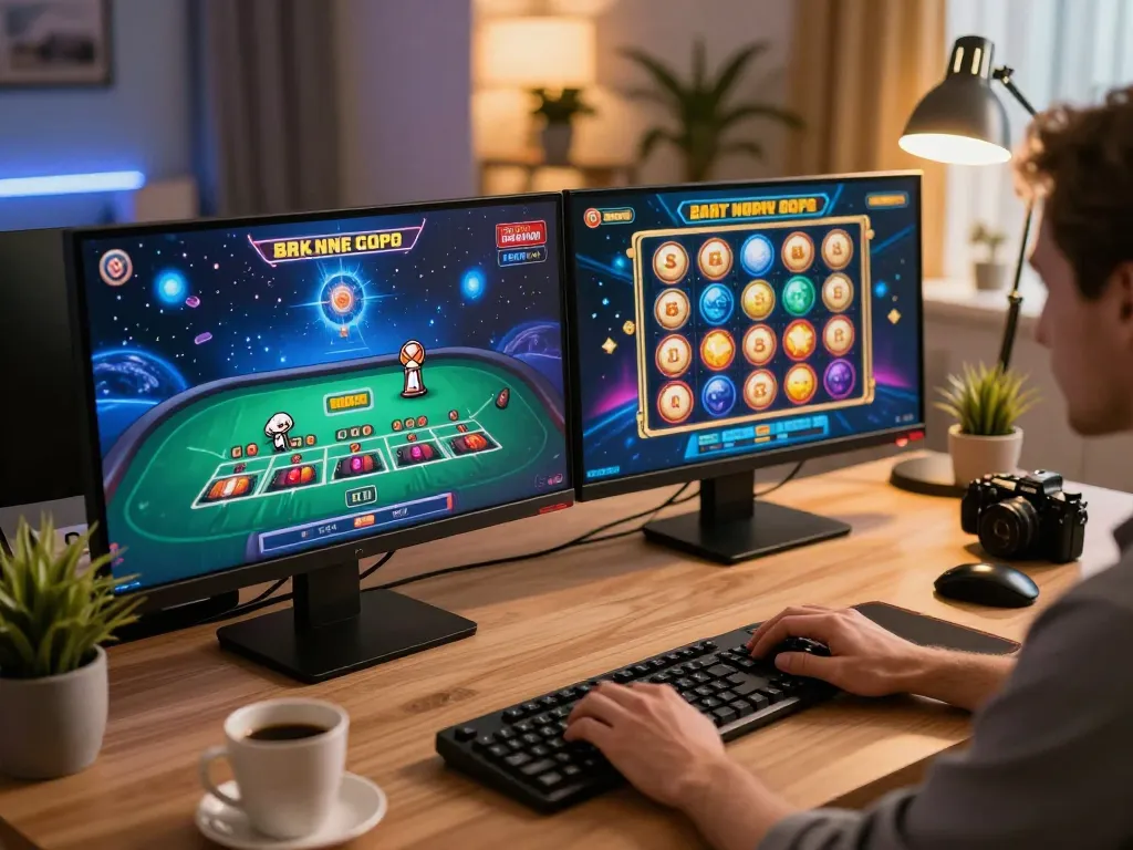 Pemain yang terlibat dalam kasino online yang menarik sementara mesin slot Spaceman berputar di latar belakang