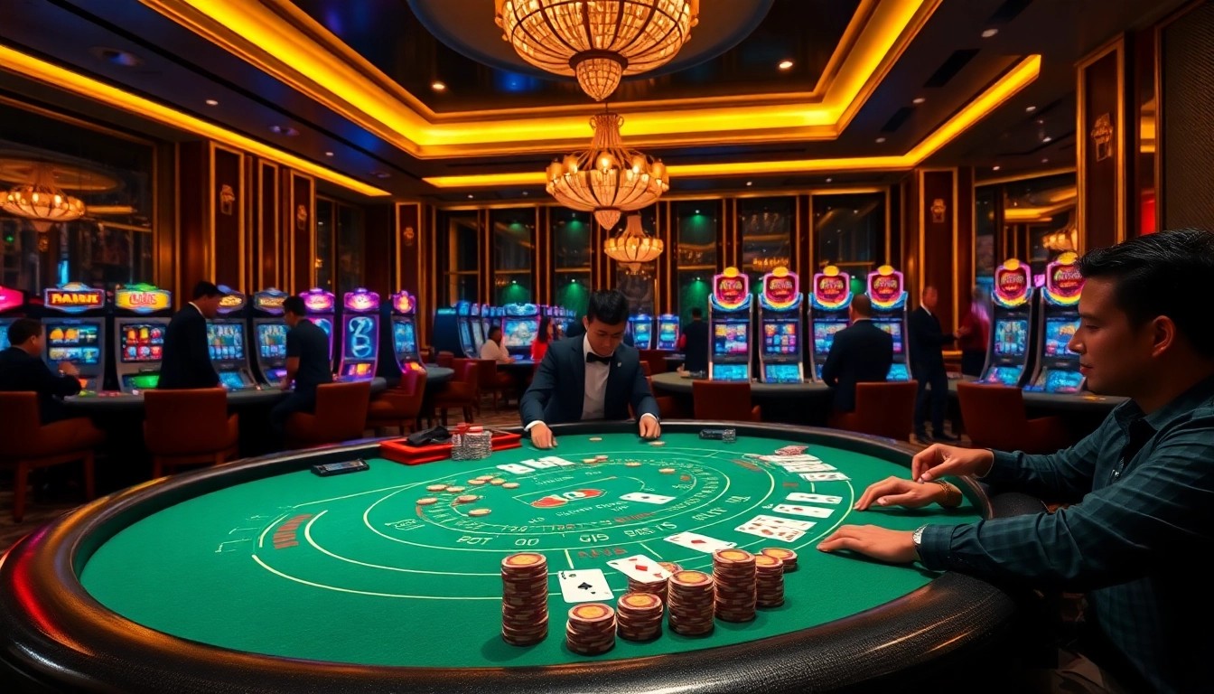 Kaisar888 gaming environment showcasing a luxurious casino experience with players at a baccarat table.