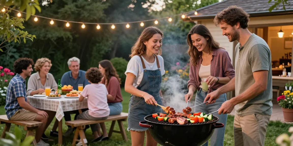 Suasana barbeque outdoor dengan keluarga dan teman menikmati hidangan sambil memanggang di BOS88.
