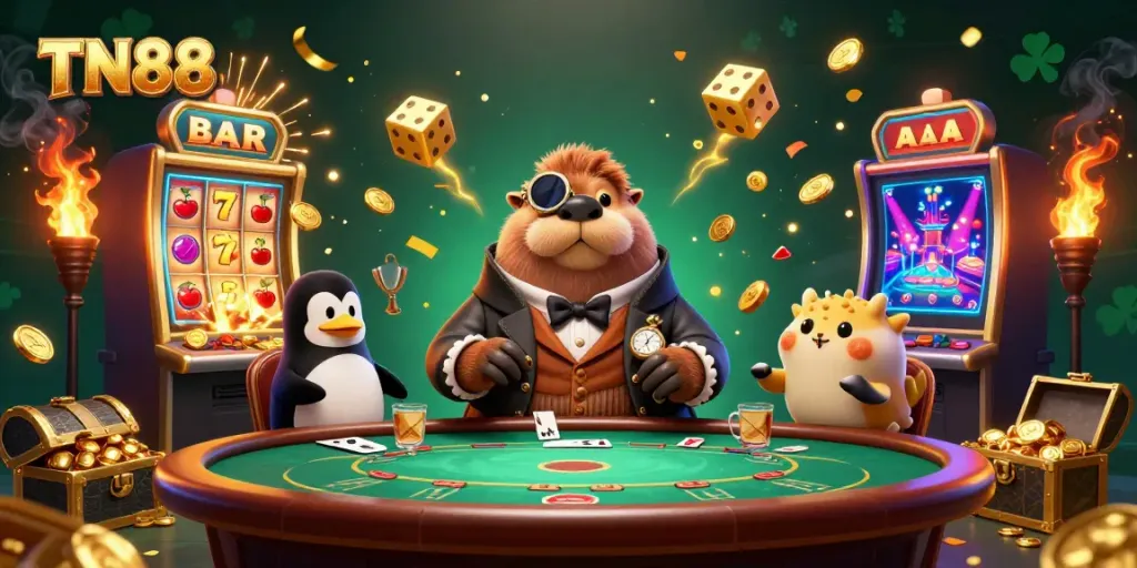 Entertain with TN88 at an underwater poker table featuring a jolly walrus and unique casino elements