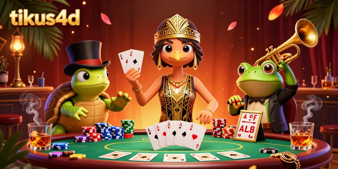 Engage with tikus4d at a vibrant speakeasy bar featuring poker elements and lively characters.