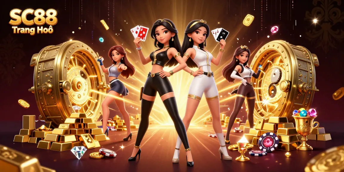 Experience SC88 Trang Chủ with Asian women showcasing casino cards under a vibrant casino theme.