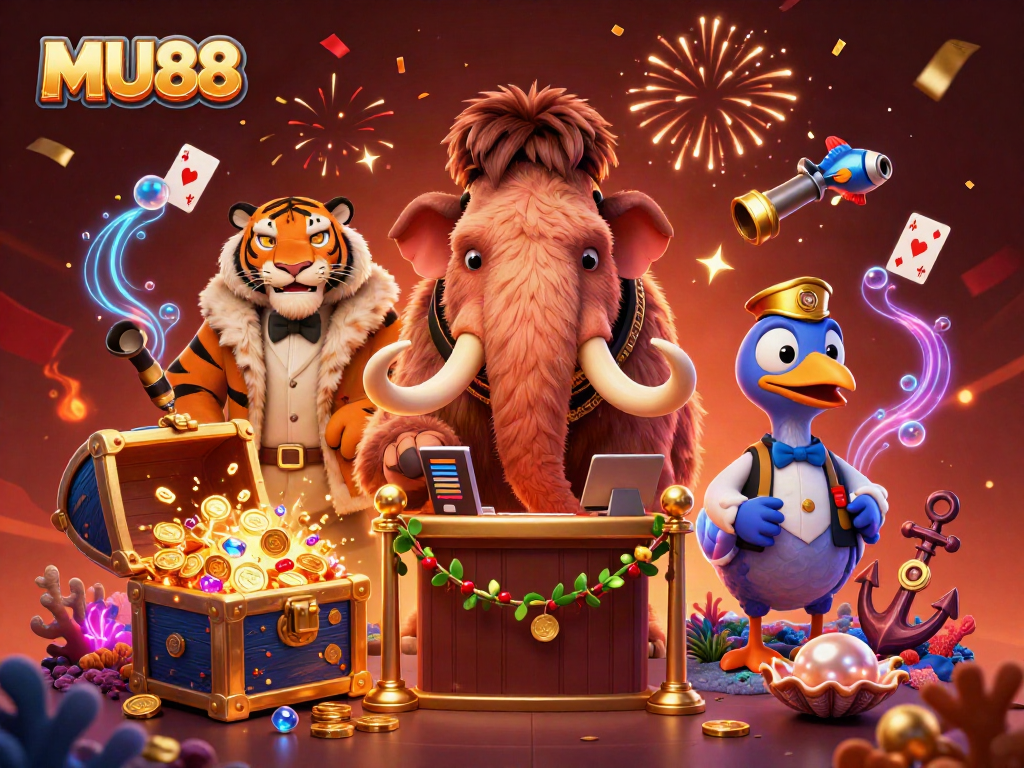 Experience the excitement at MU88's vibrant casino scene with engaging characters and dynamic games.