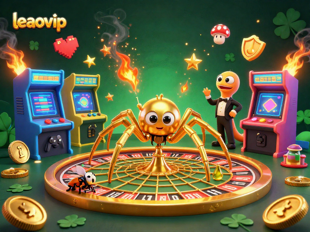 Leaovip menawarkan pengalaman judi modern dengan karakter kasino seperti laba-laba dan serangga di web emas.