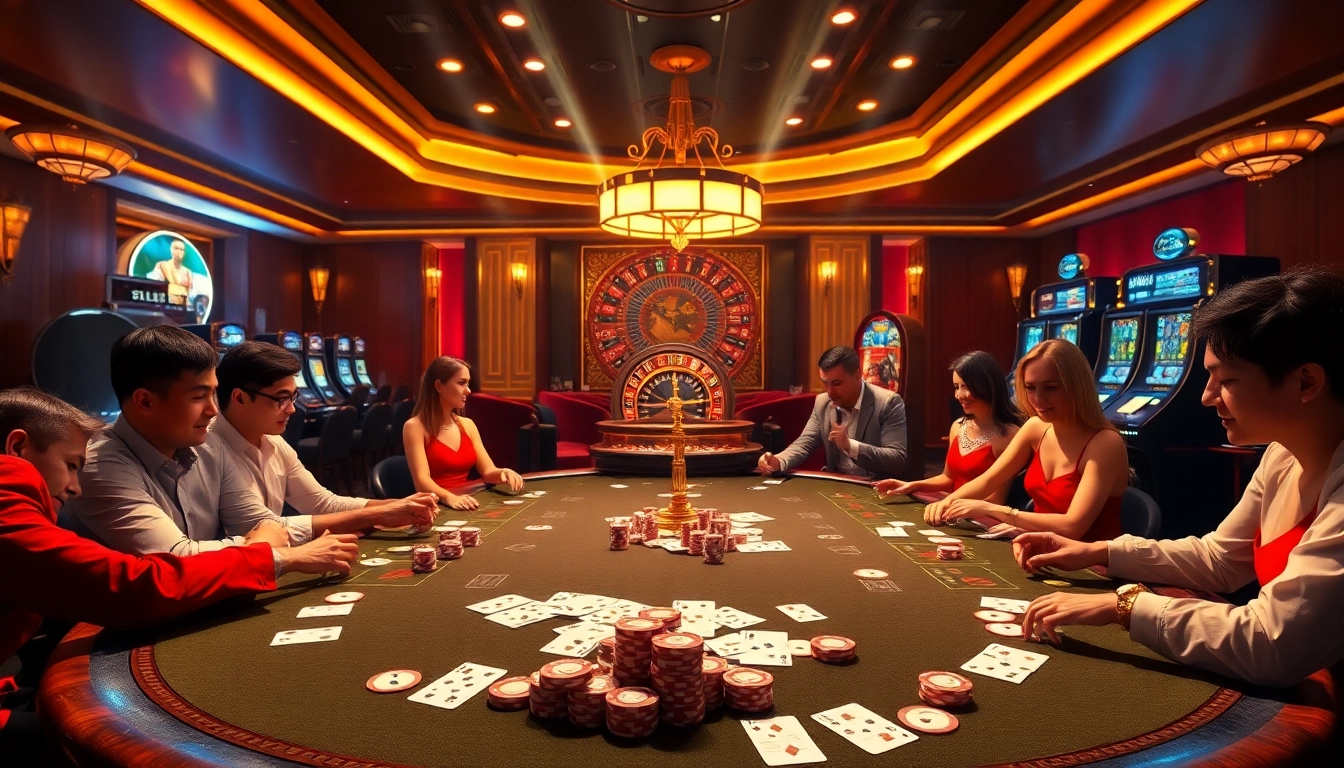 Experience lương sơn tv excitement at a vibrant casino table with enthusiastic gamblers and elegant games.