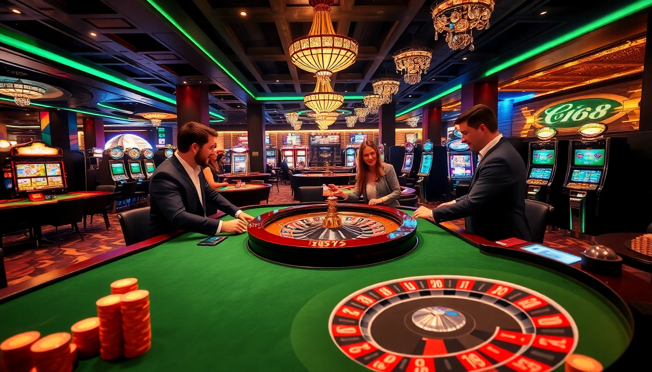 Experience the excitement of C168 in a luxurious casino environment with vibrant gambling activities.