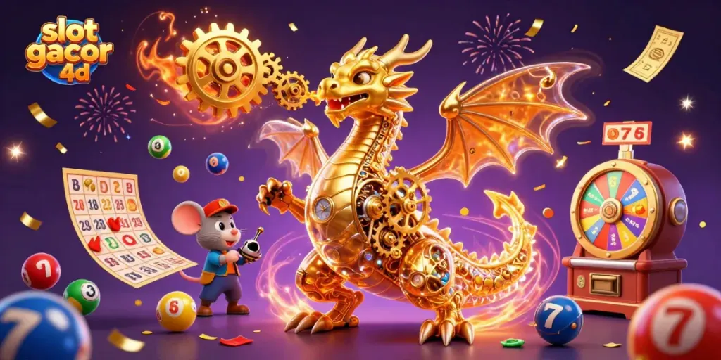 Experience the excitement of slot gacor 4d with vibrant game elements in a dynamic illustration.