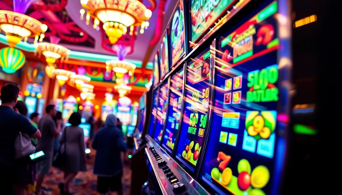 Menangkan slot menarik di mesin permainan kasino yang cerah dan penuh kegembiraan.