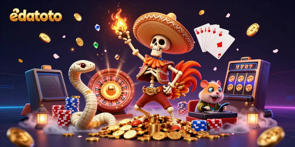 Win big with edatoto playing classic casino games featuring vibrant characters and golden coins.