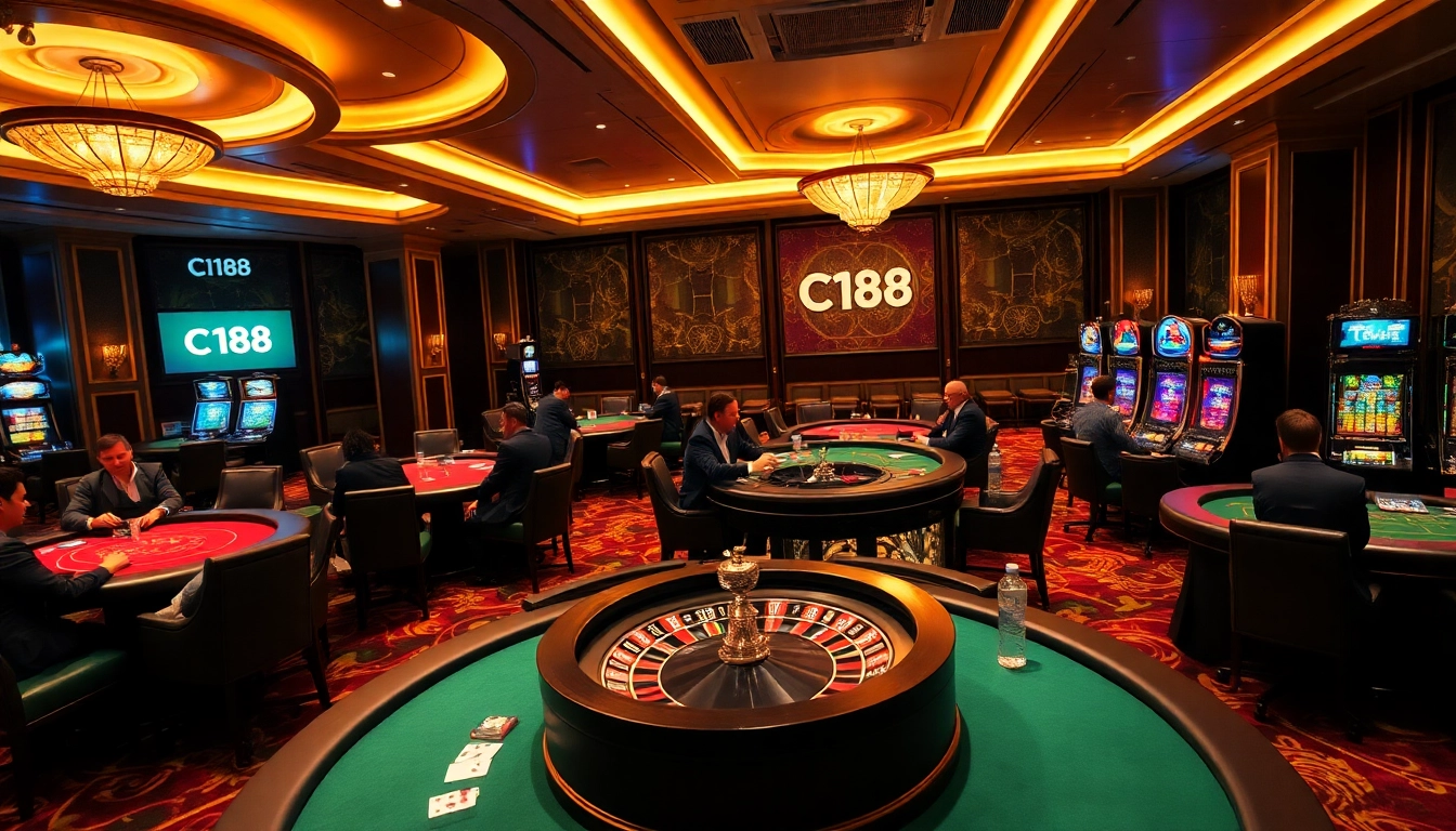 Experience the thrilling casino atmosphere at https://c168.works/, featuring poker tables and vibrant slot machines.