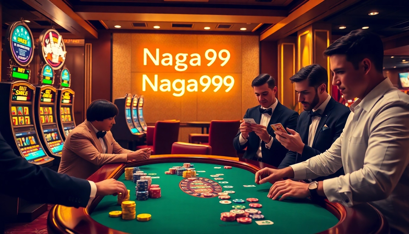 Naga99 players engaging in high-stakes poker at a luxurious casino table.