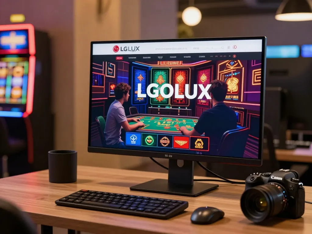 Player interacting with LGOLUX online gaming platform, showcasing vibrant slots and live dealer tables.