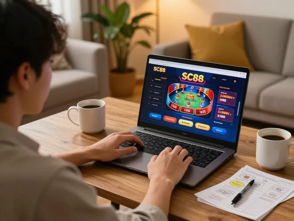 Engaging SC88 online gaming scene showcasing strategic gameplay in a cozy home environment.