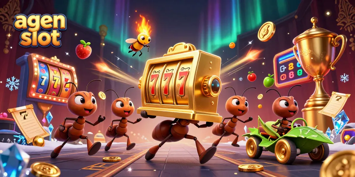 Antara serunya bermain agen slot, karakter unik menampilkan serangan saat mengangkat mesin slot raksasa.