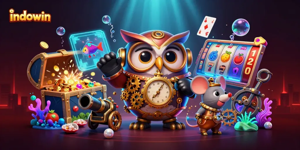 Mengisi ulang game online melalui indowin dengan elemen kasino dan barang berharga yang bersinar