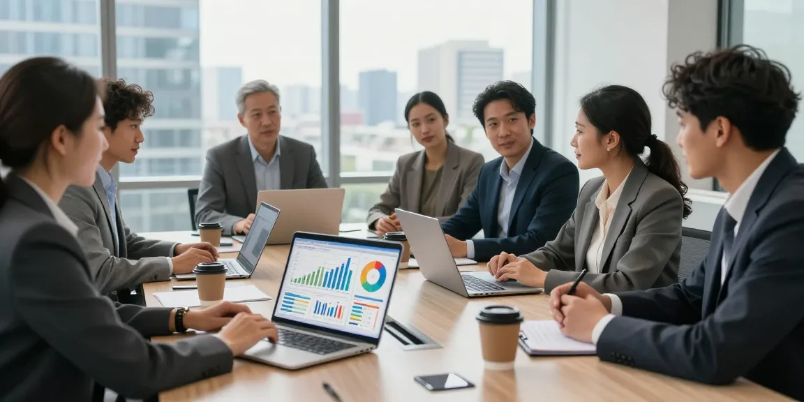 Business professionals discussing effective link slot strategies in modern office.