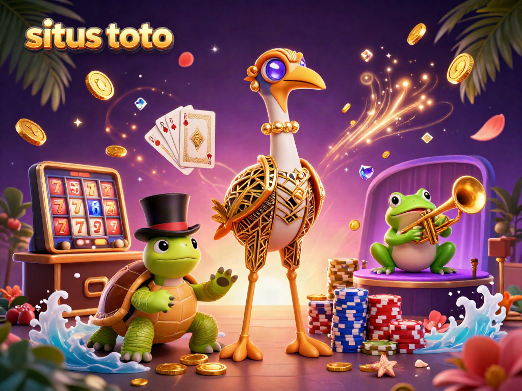 Menangkan permainan seru di situs toto dengan ilustrasi 3D penuh warna dan elemen kasino.
