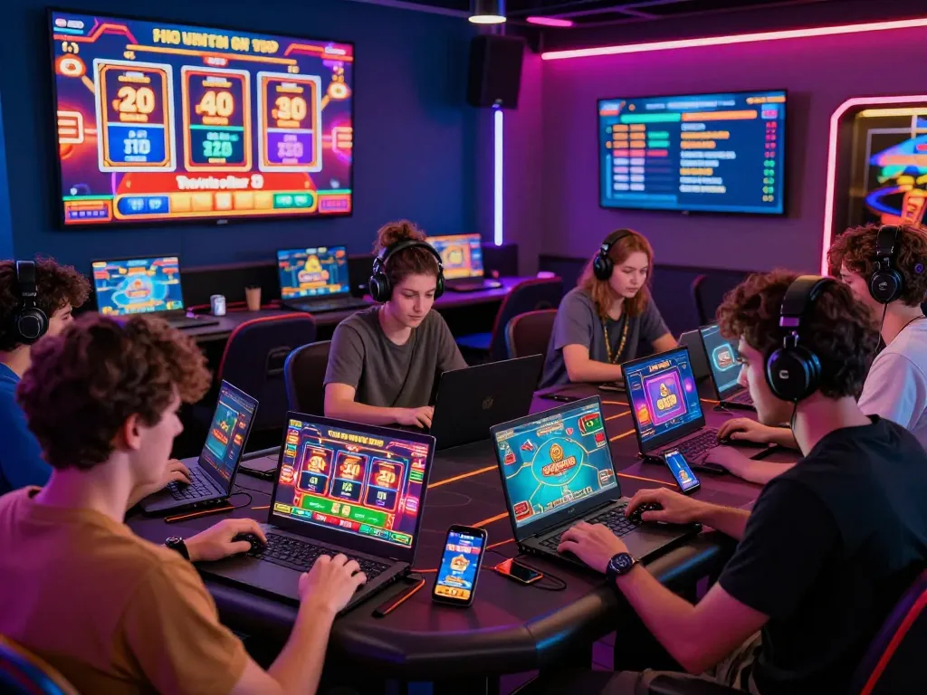Players enjoying games on Rikvip's platform with the link tải rikvip mới nhất prominently featured, showcasing an engaging online gaming environment.