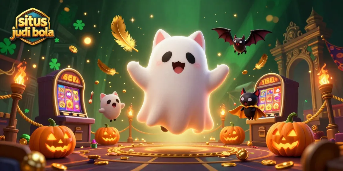 Situs judi bola menghadirkan pengalaman bertaruh yang penuh warna dengan kucing hantu dan kelelawar dalam ilustrasi 3D.