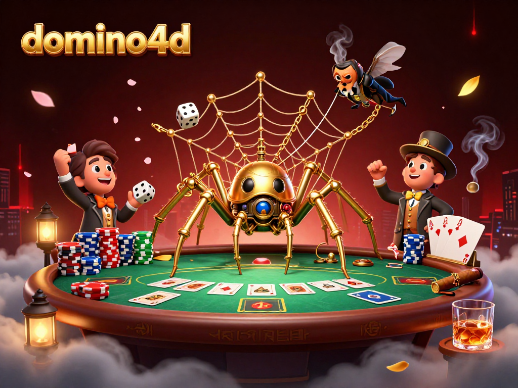 Menangkan permainan di domino4d dengan ilustrasi 3D menarik yang menggambarkan suasana kasino online yang seru.